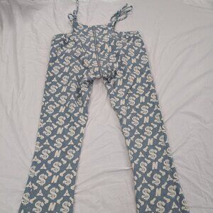 NAMILIA Denim Jeans Tie & Zipper high waist Cut out Sexy Sz M Blue Whale Tail